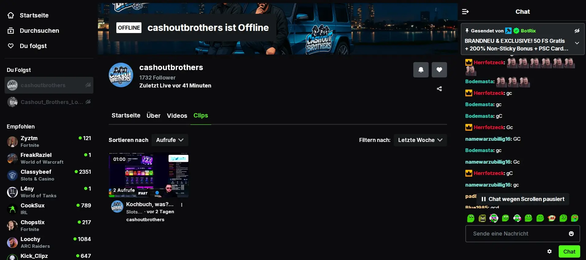 Follow Button und Glocke auf Kick